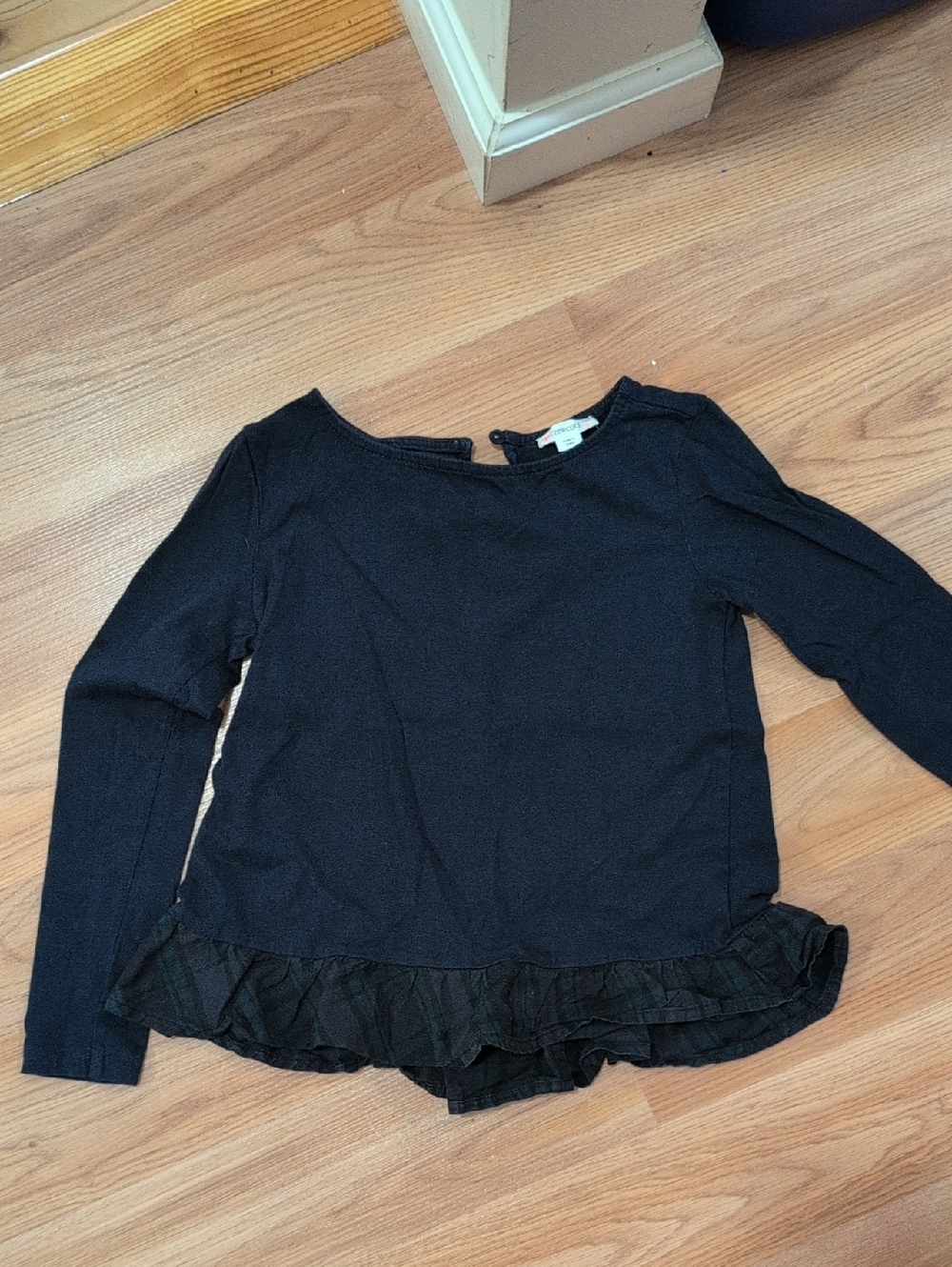 Navy Long Sleeve Top with Ruffle Hem